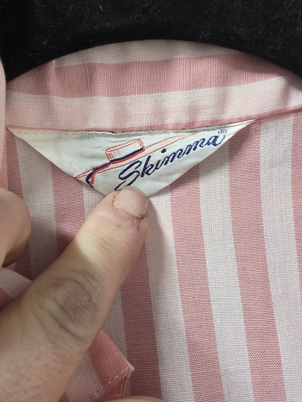 Vintage 1960s Skimma Pink White Striped Collared Shift Shirt Dress, size M/L - Picture 3 of 3